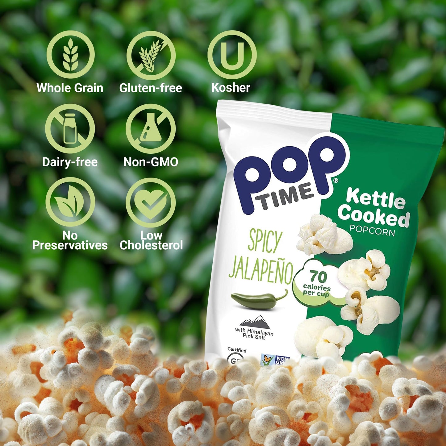 Poptime Kettle Corn Popcorn Bags Individual Servings - Sweet & Spicy Jalapeno & Himalayan Pink Salt Popcorn Individual Bags, Hea
