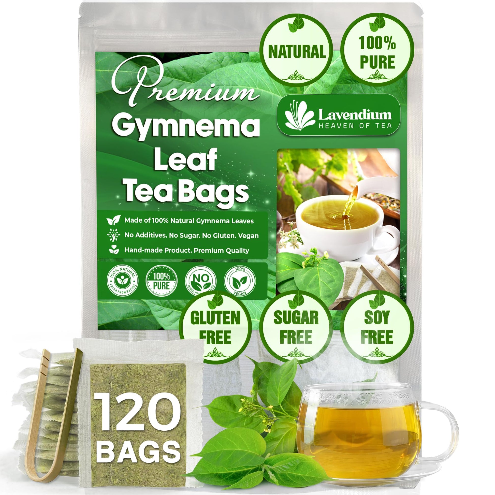 Lavendium Gymnema Leaf Tea Bags, 100% Natural, Cold-Dried, 120 Bags