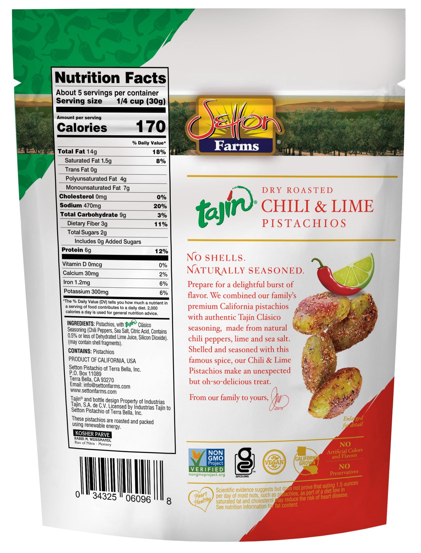 Tajin Seasoned Pistachio Kernels | No Shells | Tajin Clasico Chili Lime | Non-GMO Project Verified | Gluten Free | Vegan | Koshe