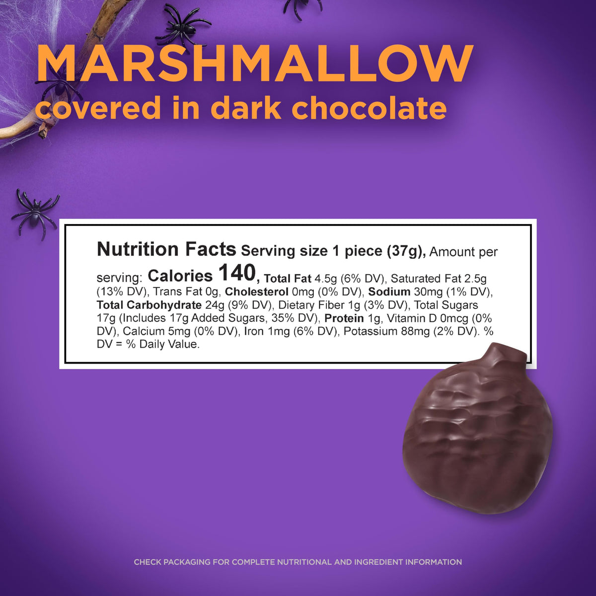 RUSSELL STOVER Halloween Dark Chocolate Marshmallow Pumpkin, 1.3 oz. (Pack of 18) - Bulk Halloween Candy