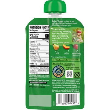 Gerber Organic Baby Food Pouches, 2Nd Foods For Sitter, Peach Strawberry, 3.5 Ounce (Pack Of 12)