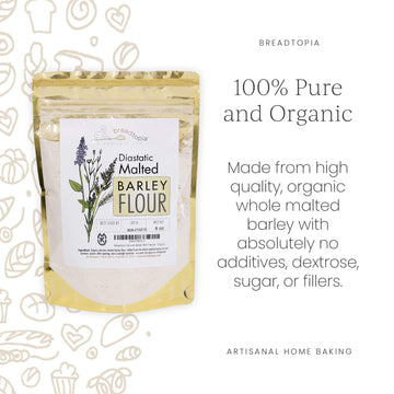 Breadtopia Organic Diastatic Malt Powder, Non-GMO, 8 oz, No Additives, No Sugar, Milled from Whole Malted Barley Kernel