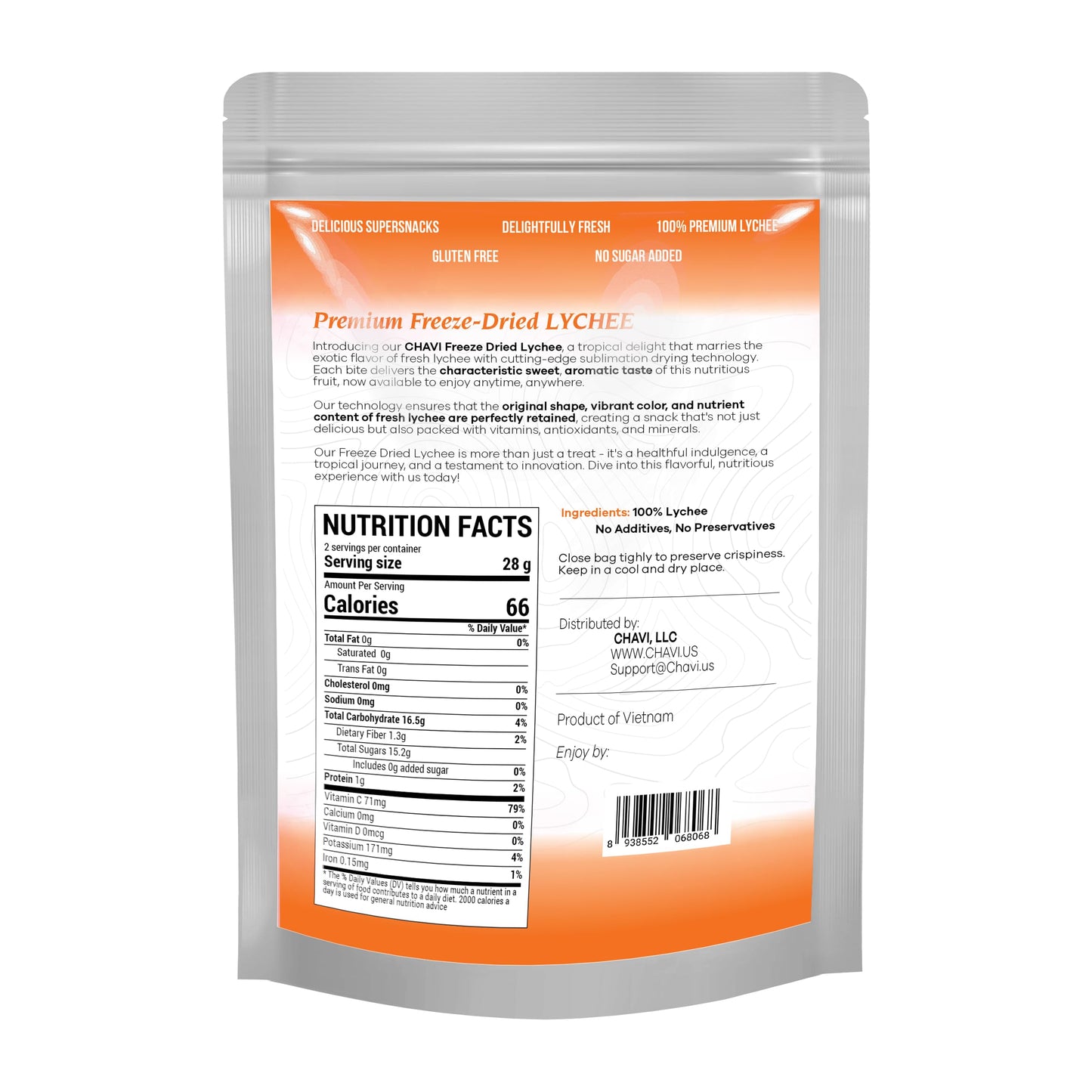 CHAVI Freeze-Dried Lychee - 2 Oz - Healthy 1 Ingredient Superfood Supersnacks - No Added Sugars or Preservatives - Non-GMO, Vega