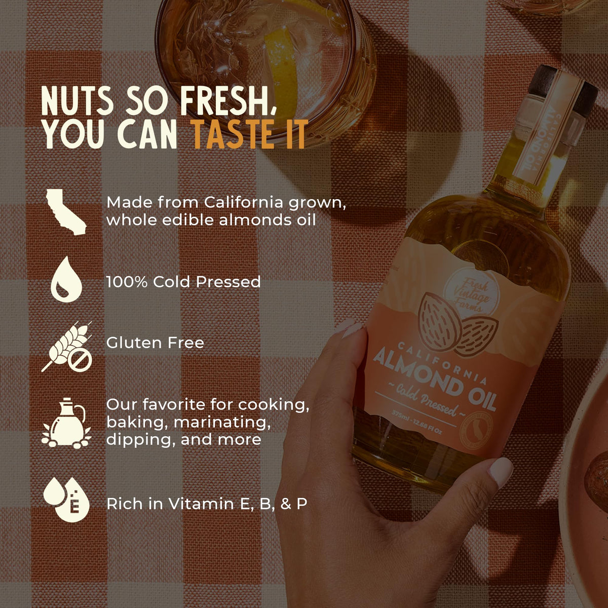 Fresh Vintage Farms Almond Oil 100% Pure Cold Pressed 12.68 Fl Oz Pack of 1