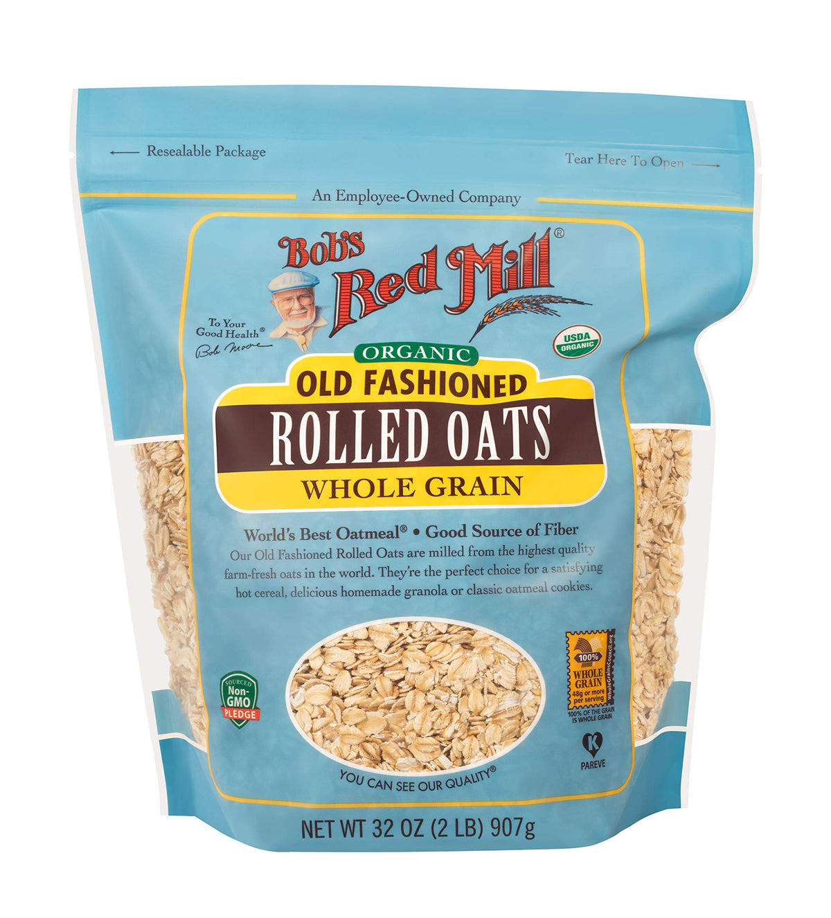 Bobs Red Mill Organic Rolled Oats, 32 Ounces, Pack of 4, Non-GMO