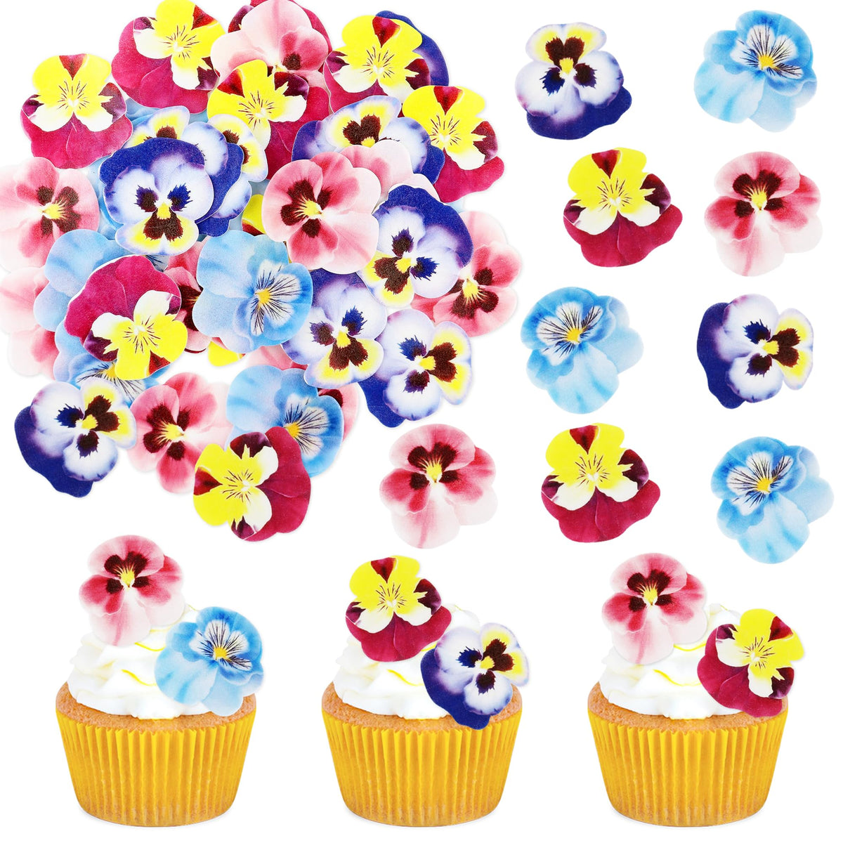 40 PCS Edible Wafer Paper Flowers Cupcake Toppers Beautiful Flowers Cupcake Drink Topper Picks Edible Flowers Cupcake Decoration