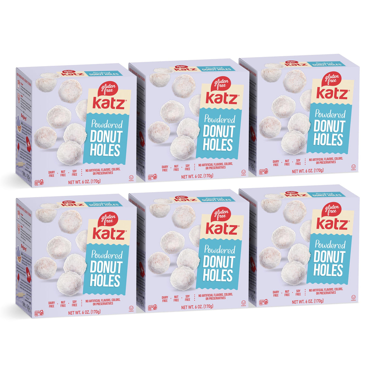 Katz Gluten Free Powdered Donut Holes. Kid-Friendly School Snack, Free of Soy, Sesame, Dairy, and Nuts. Kosher snack, 6oz (6pk)
