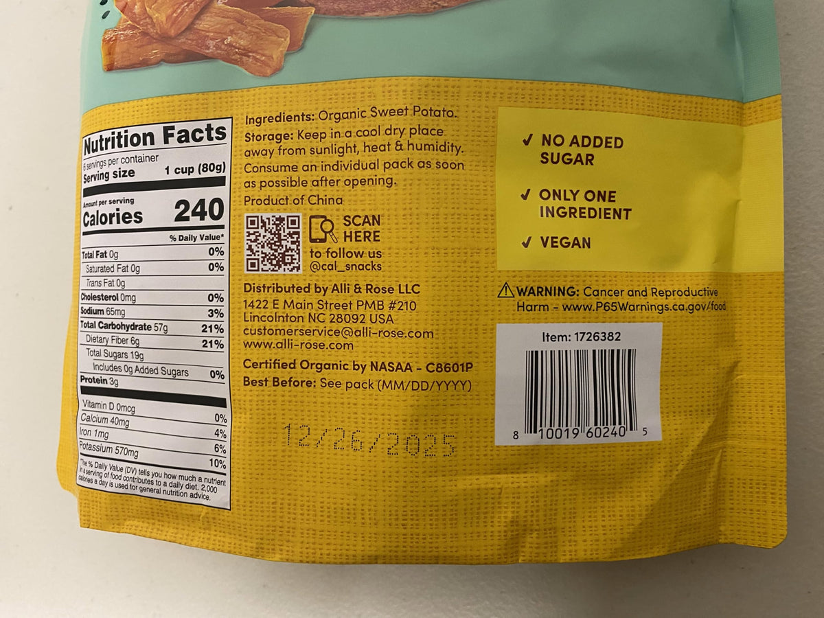 Generic Organic Snakyard Sweet Potato Sticks Vegan,2-Pack, 17.Oz Each (2.82Oz X 6 Per Bag)
