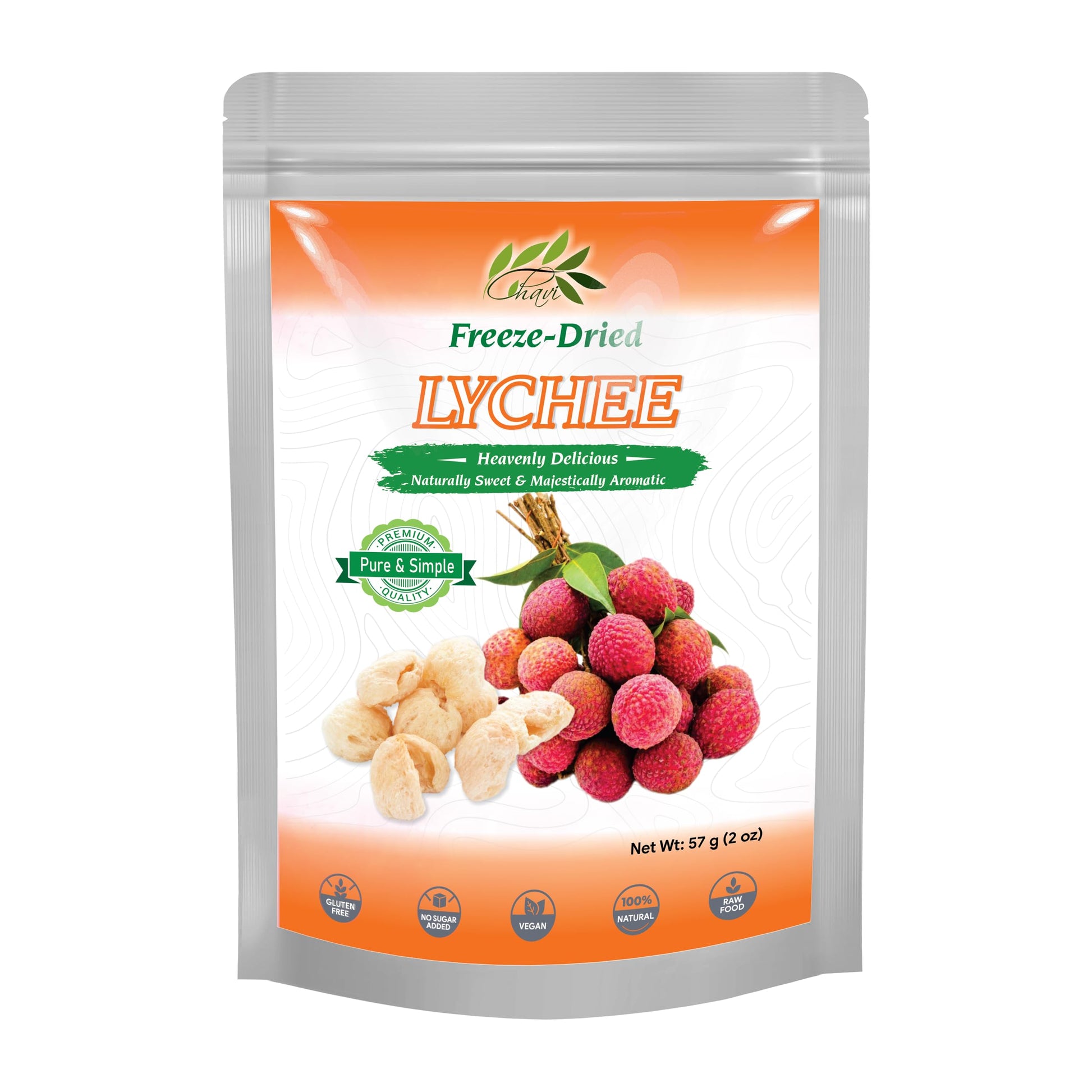 CHAVI Freeze-Dried Lychee - 2 Oz - Healthy 1 Ingredient Superfood Supersnacks - No Added Sugars or Preservatives - Non-GMO, Vega