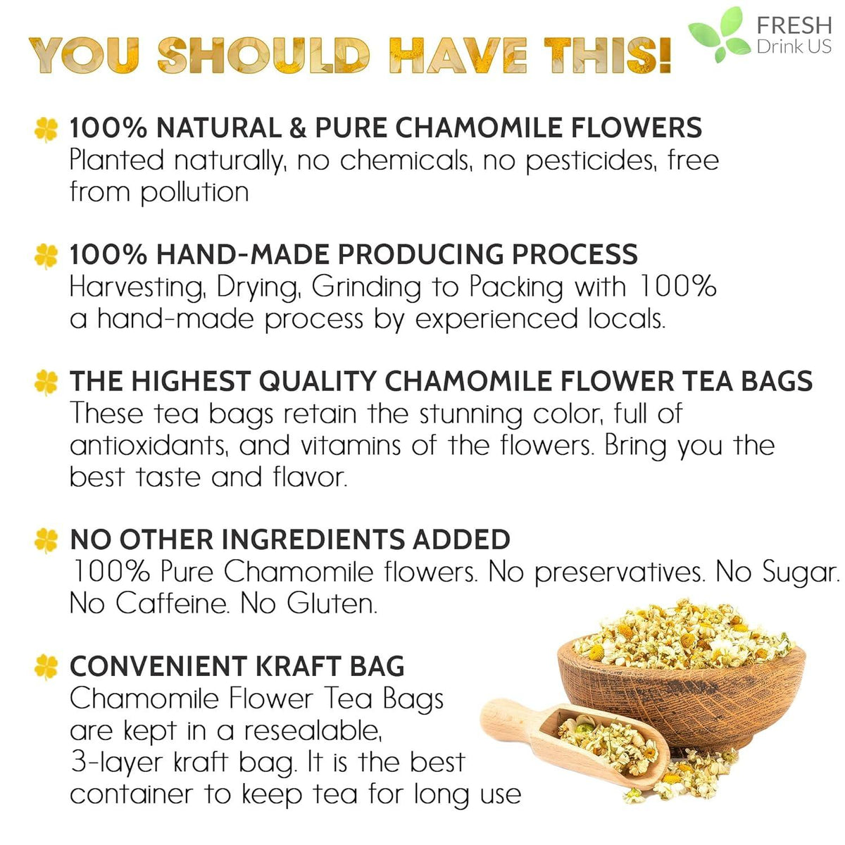 Chamomile Tea Bags, 100% Natural Chamomile, Freshly Picked, Naturally Dried Chamomile, Hand-made, Biodegradable Tea Bag
