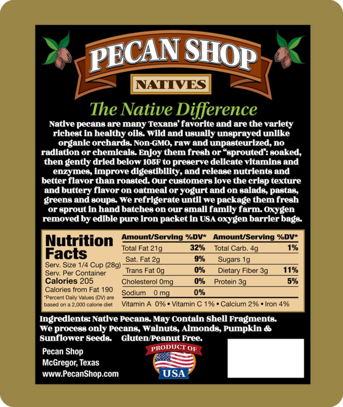 Pecan Shop Unsprayed Raw Wild-Harvested Pecan Halves - 8 lb Fresh Texas Direct Ship