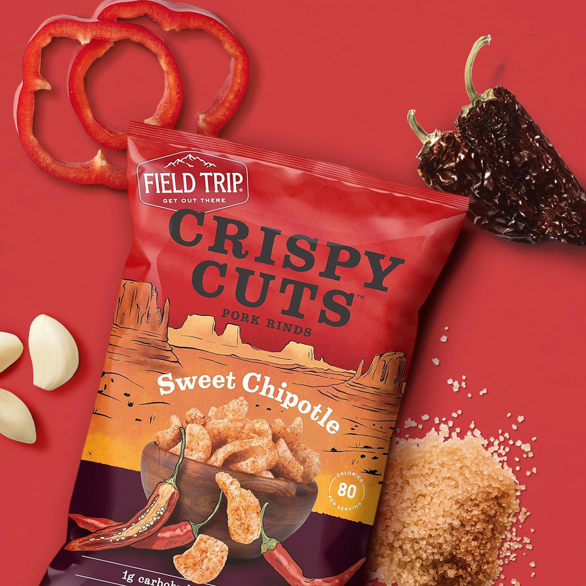 Field Trip Gluten Free Pork Rinds, Paleo And Keto Friendly Airy Puffs, Crunchy High Protein Snacks, Low Carb Snack From Back Pork Skins, 1Oz Bag, 6 Pack, Sweet Chipotle, Holiday & Christmas Gift Item