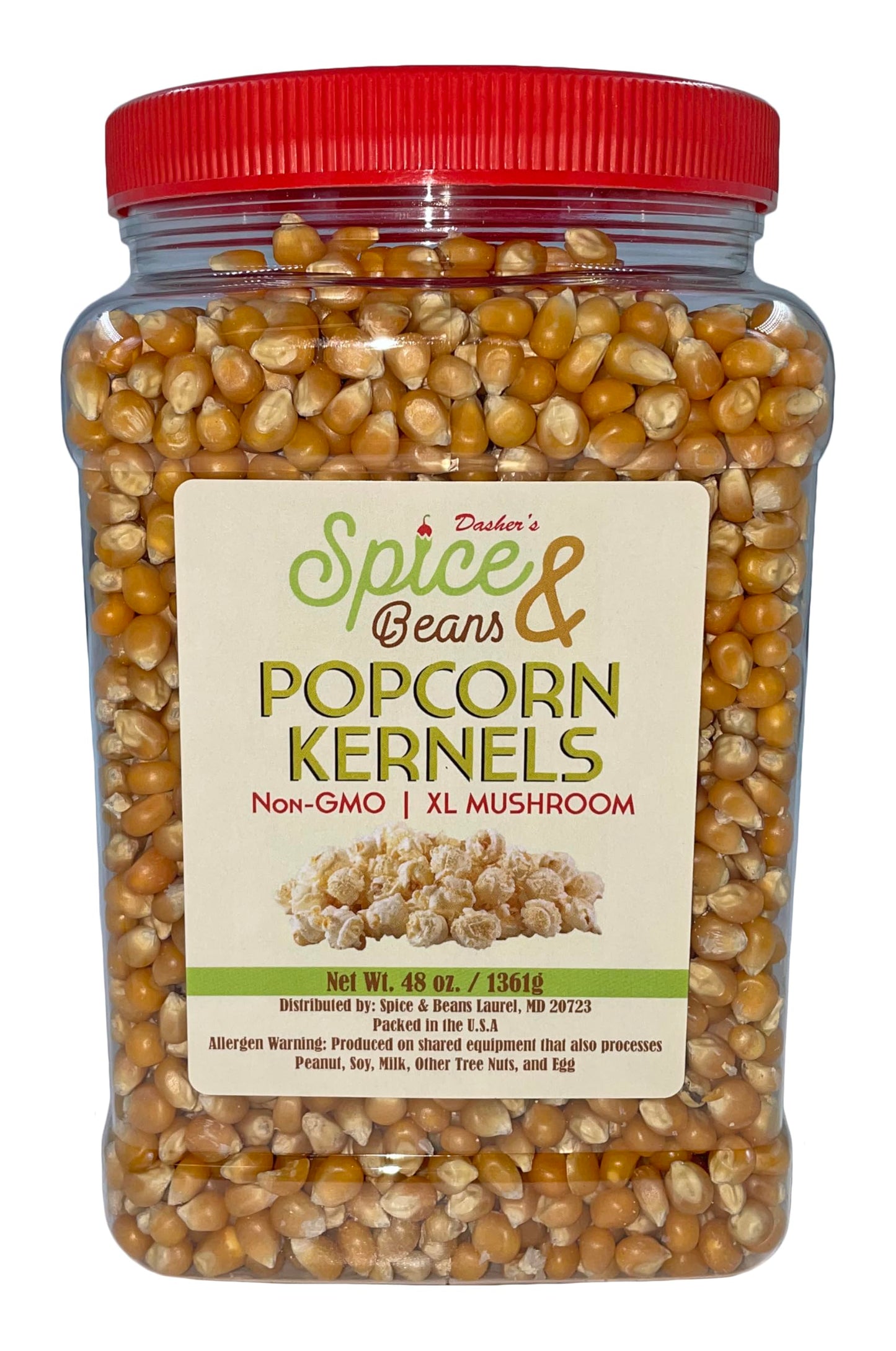 Popcorn Kernels by Dashers Spice & Beans | Non-GMO | XL Mushroom Kernels | 3 lb.