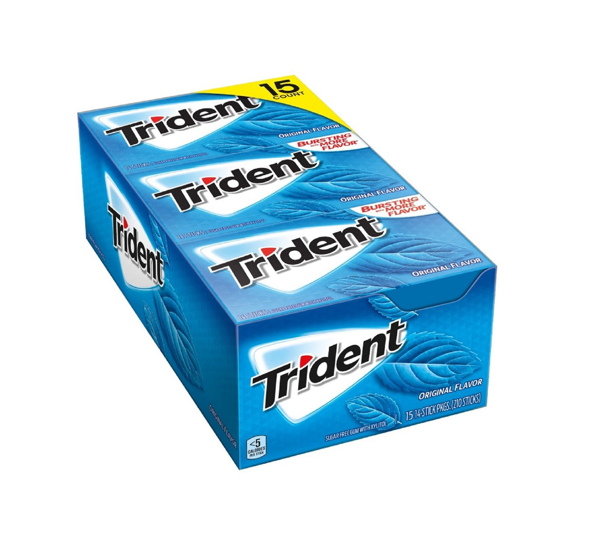 Trident Sugar Free Gum, Original Flavor, 14 Pieces, 15 Packs