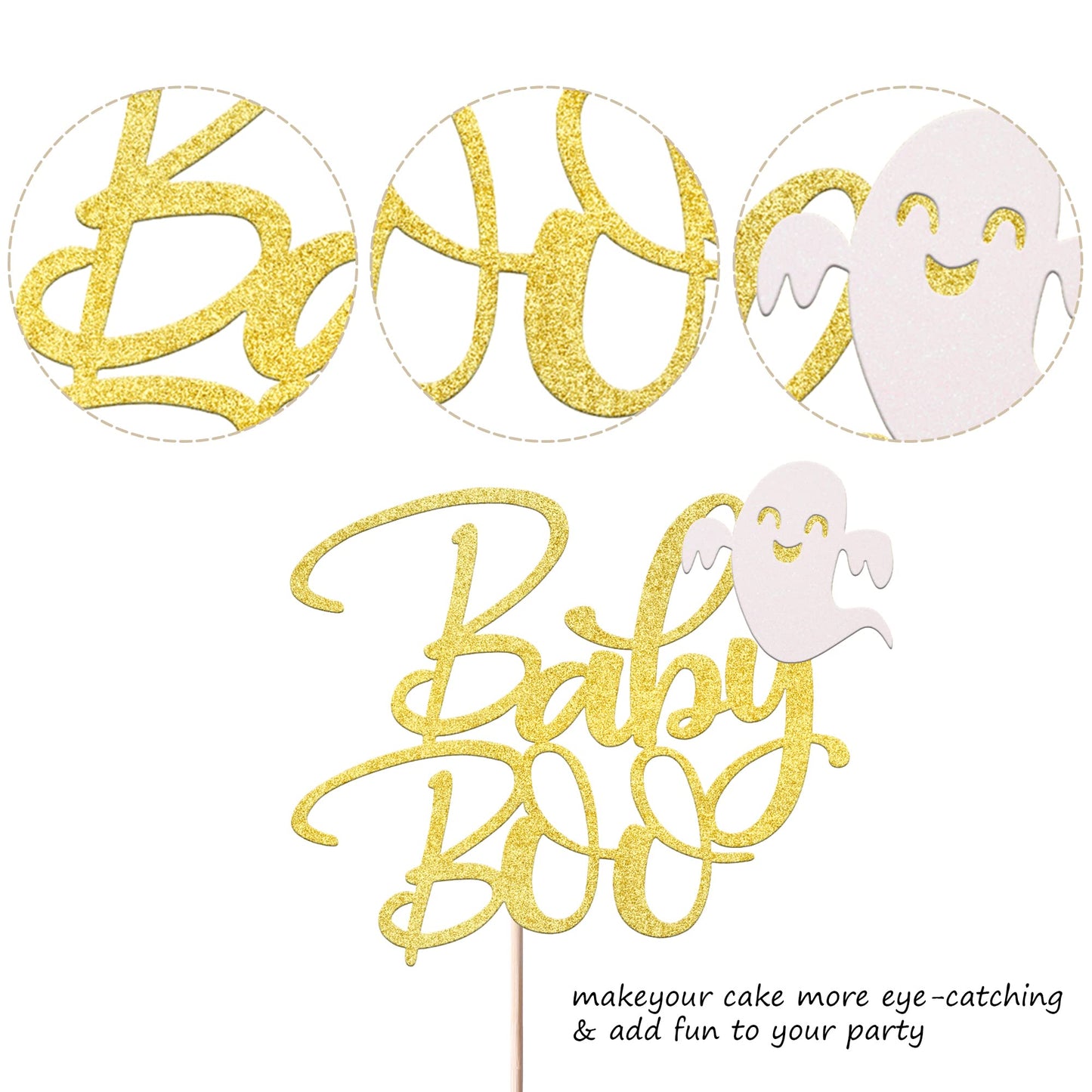 Rssta i Cake Topper - Spooky Baby Boo Ghost Pick for Halloween Party - Gold - Model XM120-Gold - Paper Material