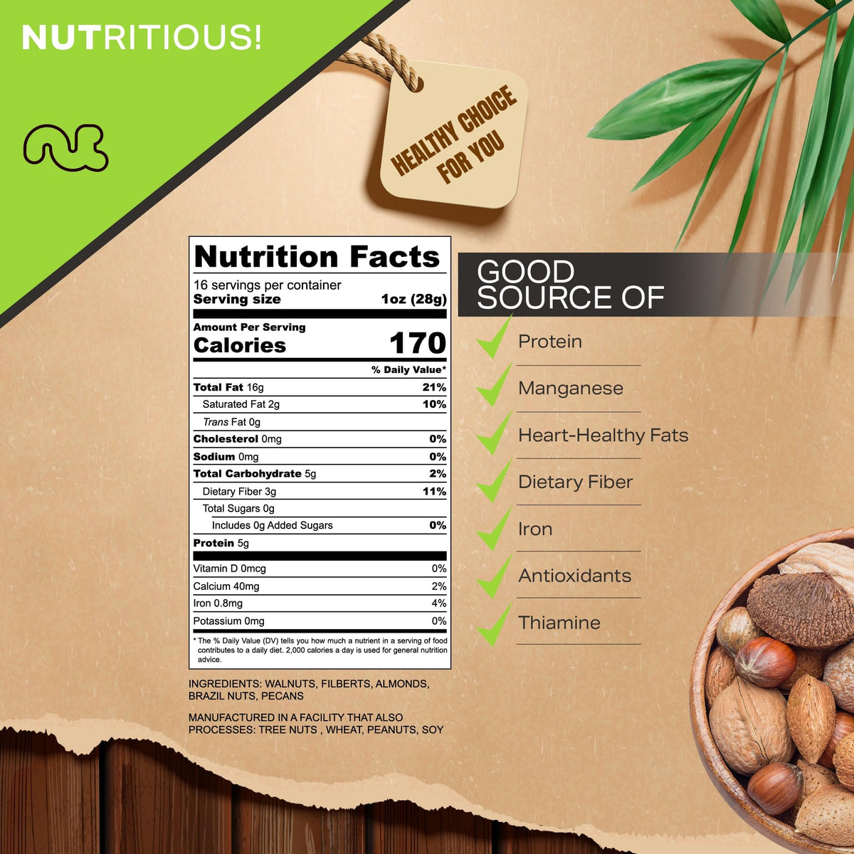 Nut Cravings Mixed Nuts in Shell - Brazil, Walnuts, Filberts, Almonds, Pecans, 16oz Resealable Bag, Healthy Snack