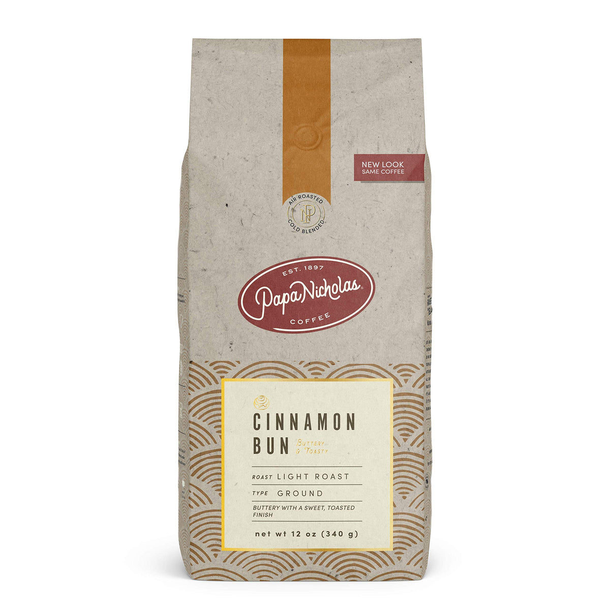 Papanicholas Coffee Ground Coffee, Cinnamon Bun Flavor, 12 Ounce