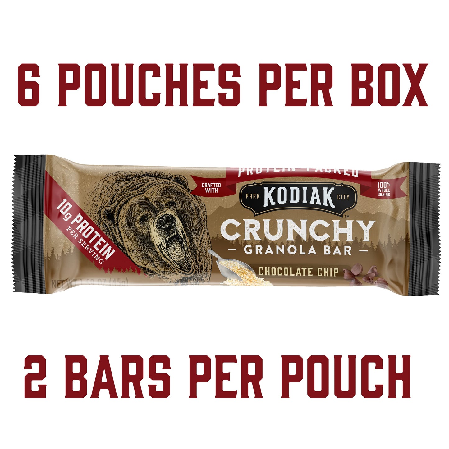 Kodiak Cakes Crunchy Granola Snack Bars, Chocolate Chip, High Protein, 12 Bars, 5.63 x 1.81 x 6.32 inches