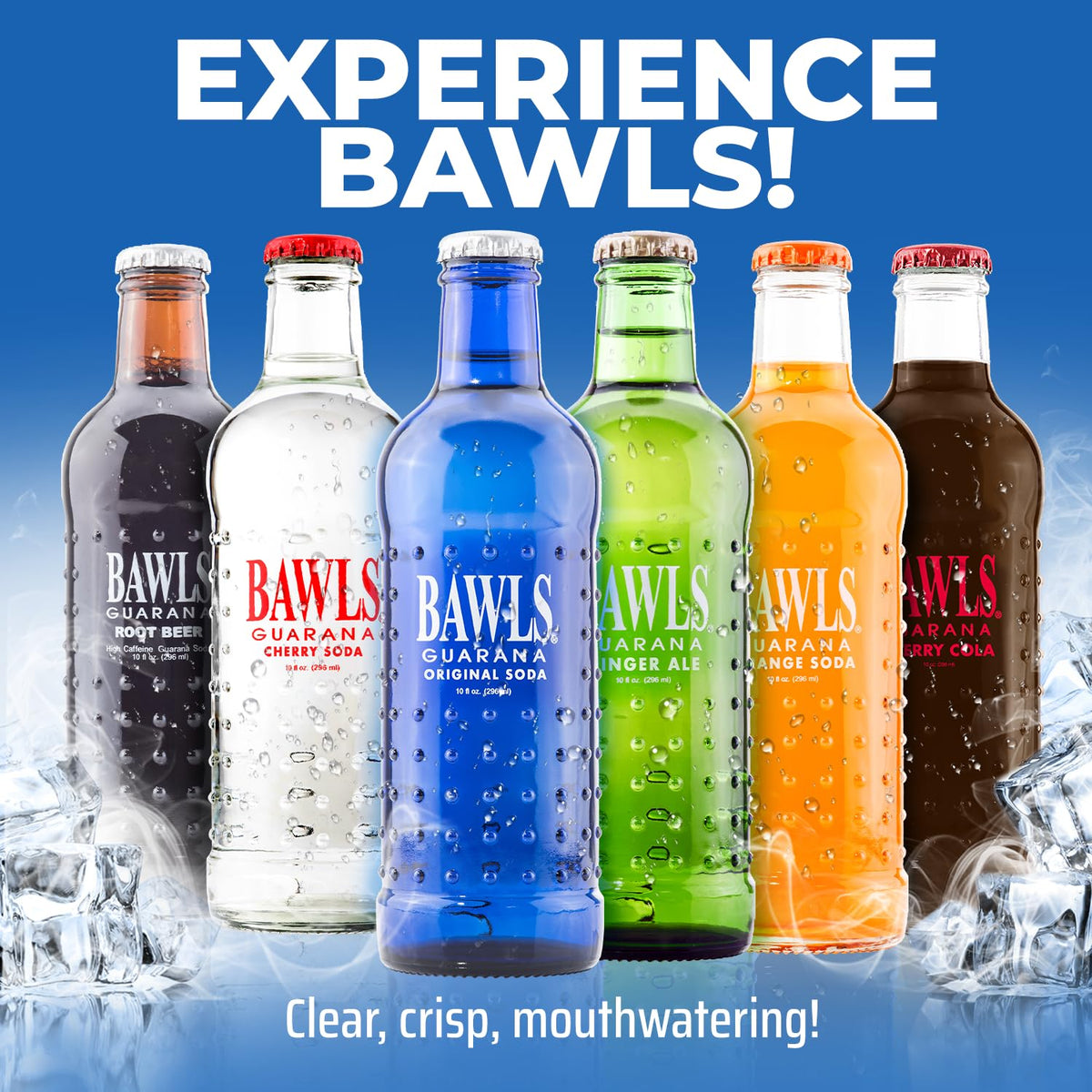 Bawls Guarana Drink Variety Pack, Caffeinated Soda, 10oz Glass Bottles, 24 Pack, Red/Brown