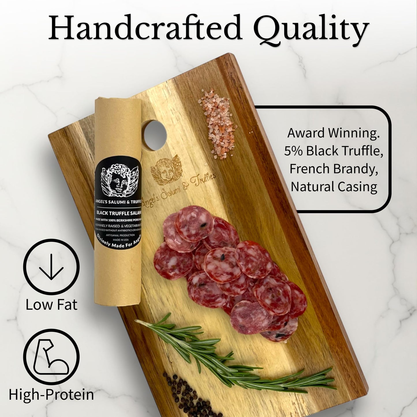 ANGELS SALUMI Black Truffle Salami – Gourmet Charcuterie – 6.5 oz (Pack of 6) – Humanely Raised Pork,    &  -Free
