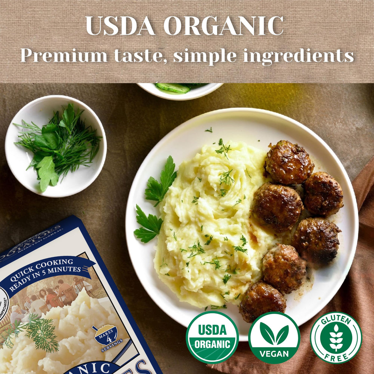 Edward & Sons Organic Roasted Garlic Mashed Potatoes - Instant Mashed Potatoes, Instant Potatoes, Organic Potato Flakes, Vegan -