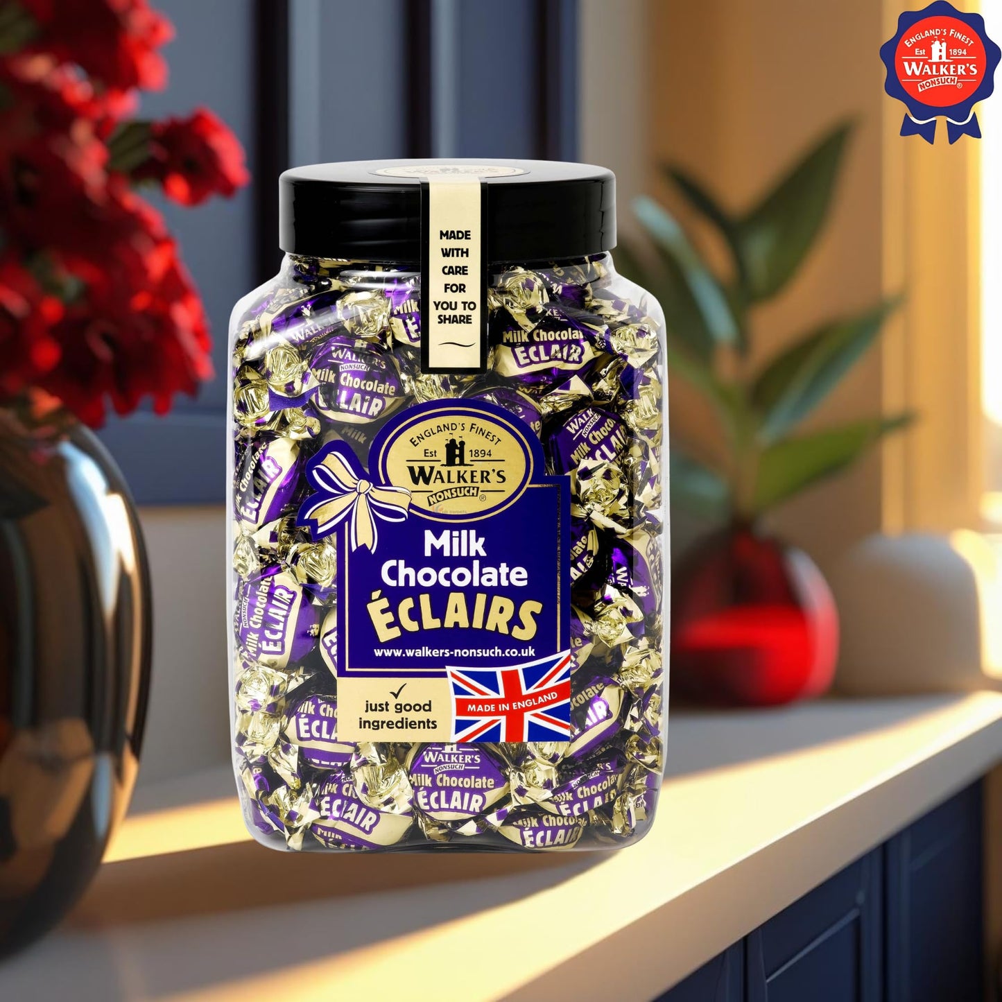 Walkers Nonsuch English Milk Chocolate Toffee Eclairs Jar, Whole Milk & Butter Toffee Sweets – Traditional British Chewy Candy Gift, Gluten Free, Imported From Uk, 44.09 Oz (1.25 Kg)