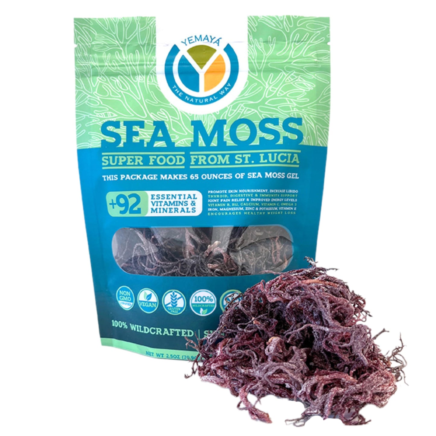 YEMAYA THE NATURAL WAY Organic Dried Sea Moss Supplement, 2.5 oz, Purple, Gluten & Additive Free