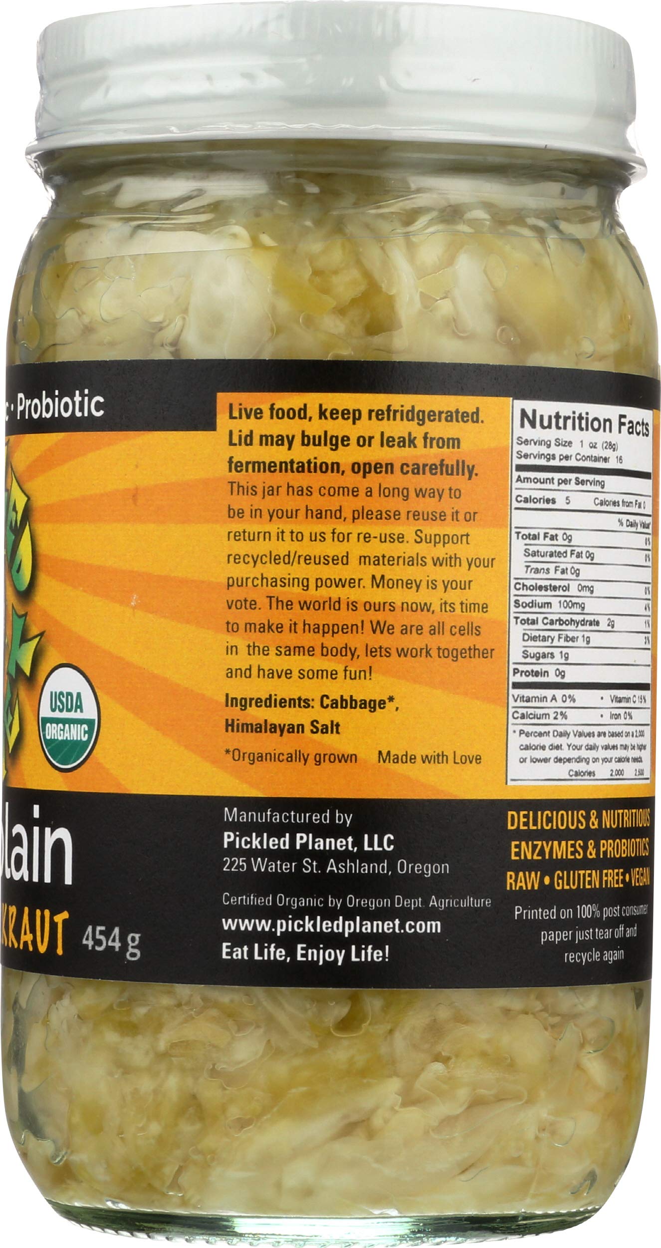 PICKLED PLANET Organic Raw Sauerkraut, 16 OZ