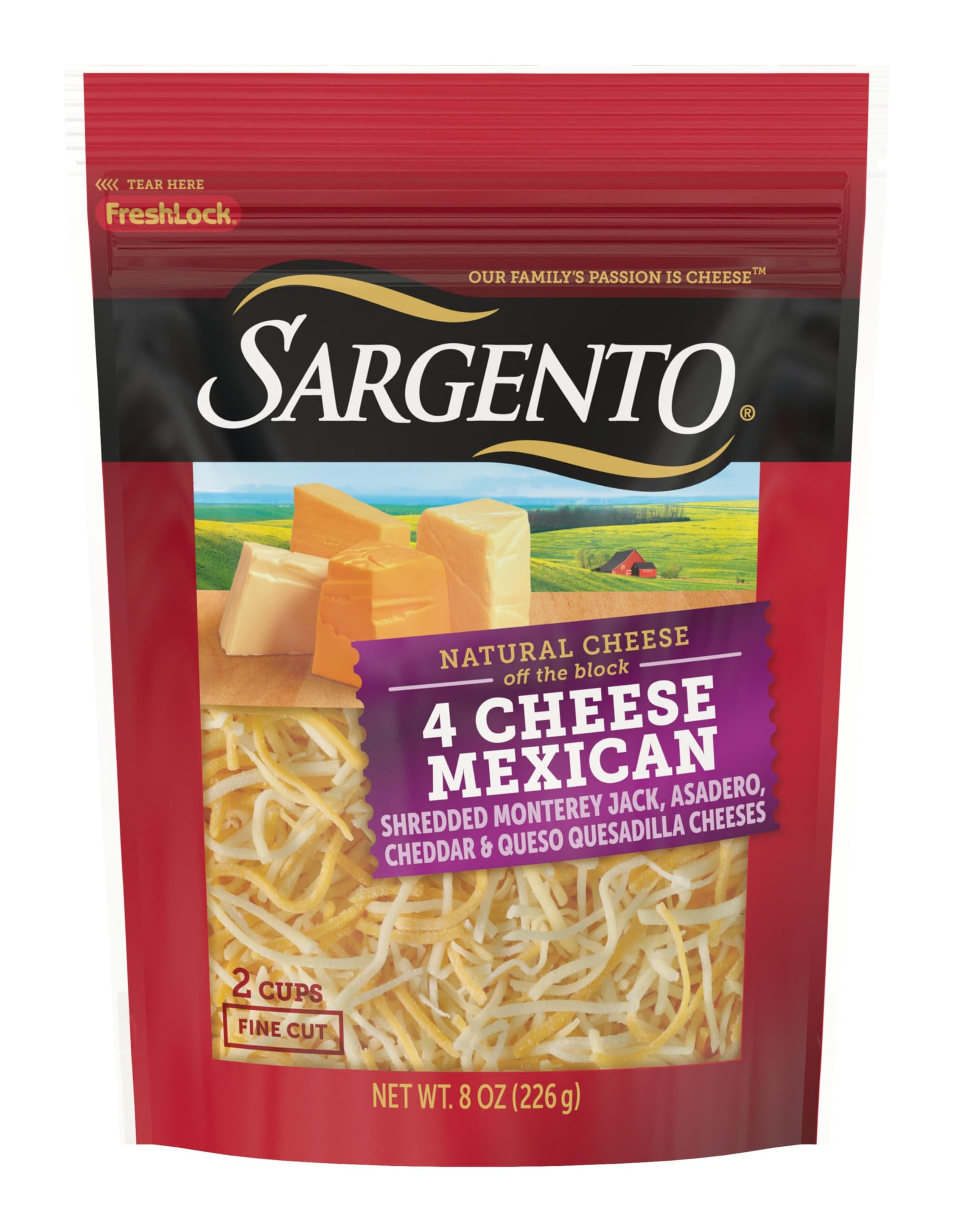 Sargento Natural 4 Cheese Mexican Shredded Cheese, Fine Cut, 8 oz