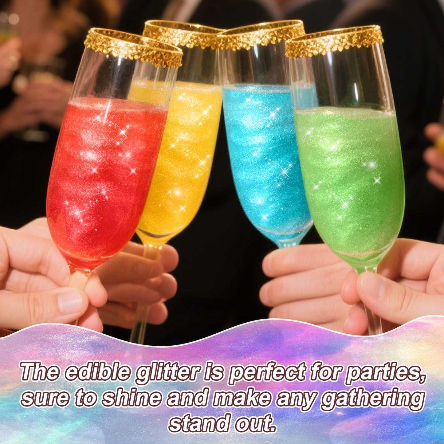 CxiRong Edible Glitter for Drinks - 20 Colors Luster Dust, Food Grade Vegan, 2g Bottle