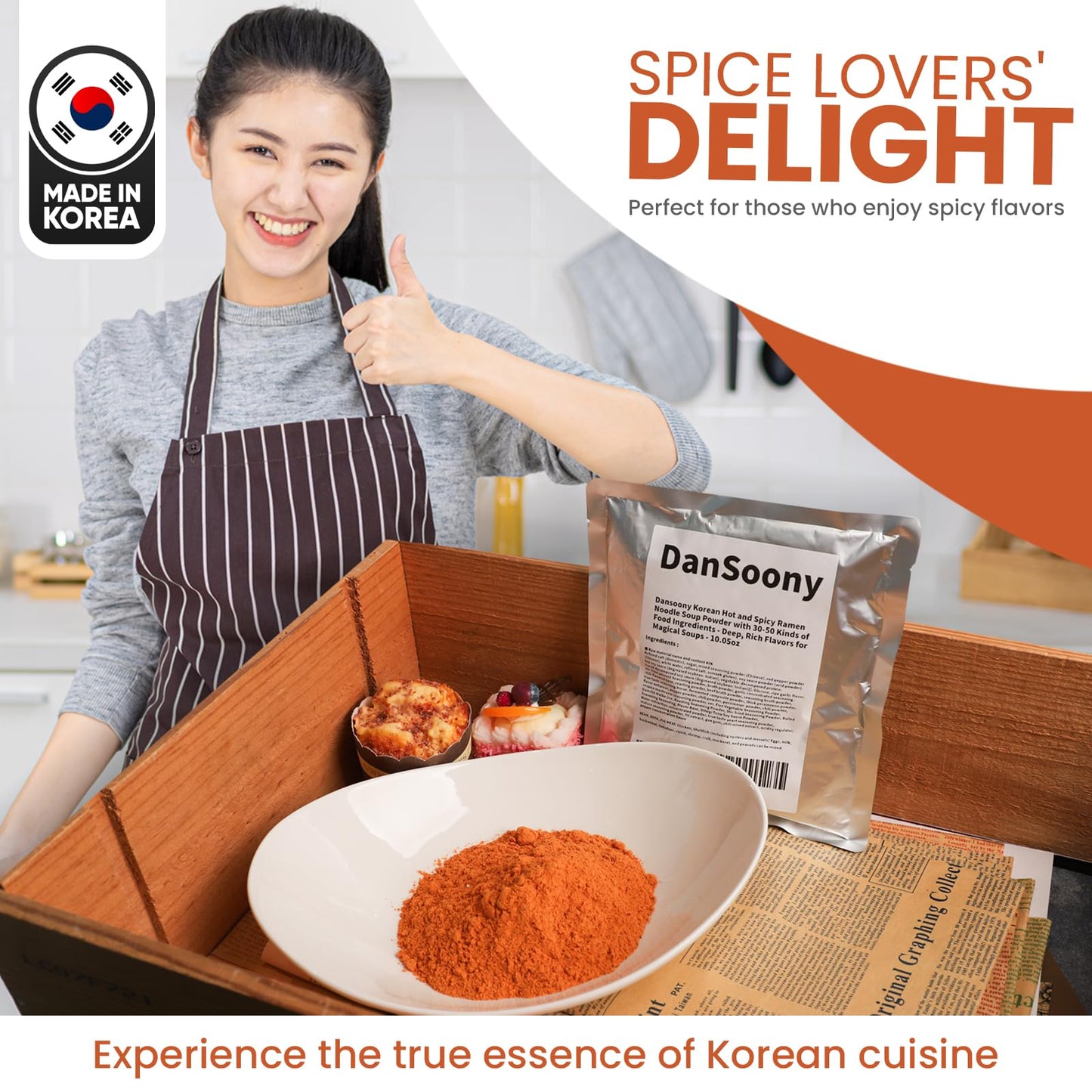 DanSoony Korean Hot and Spicy Ramen Noodle Soup Powder - 10.05 oz with 30-50 Ingredients for Rich Flavors