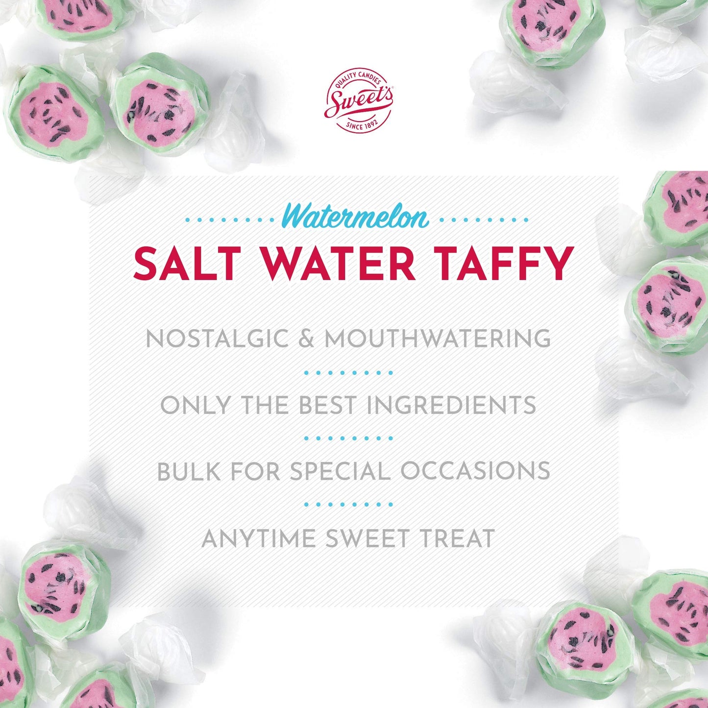 Sweet Candy Company Salt Water Taffy, Watermelon Flavor, Gluten Free, 3 lb, Individually Wrapped, Soft & Chewy Candy
