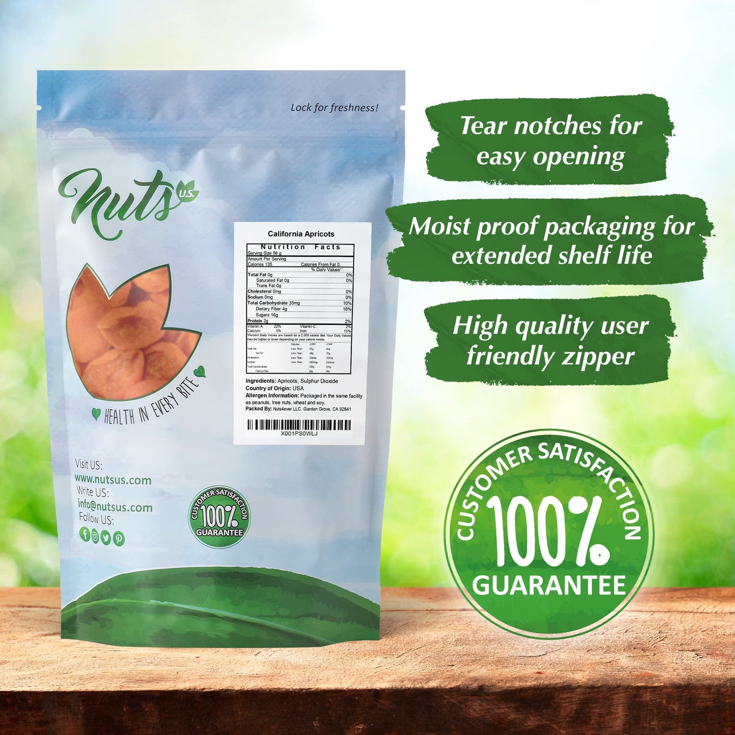 Nuts U.S. - California Sun Dried Fancy Apricots | Juicy And Tangy Flavor | No Sugar Or Color Added | Gluten Free And Non-Gmo | Apricots In Resealable Bags (4 Lbs)