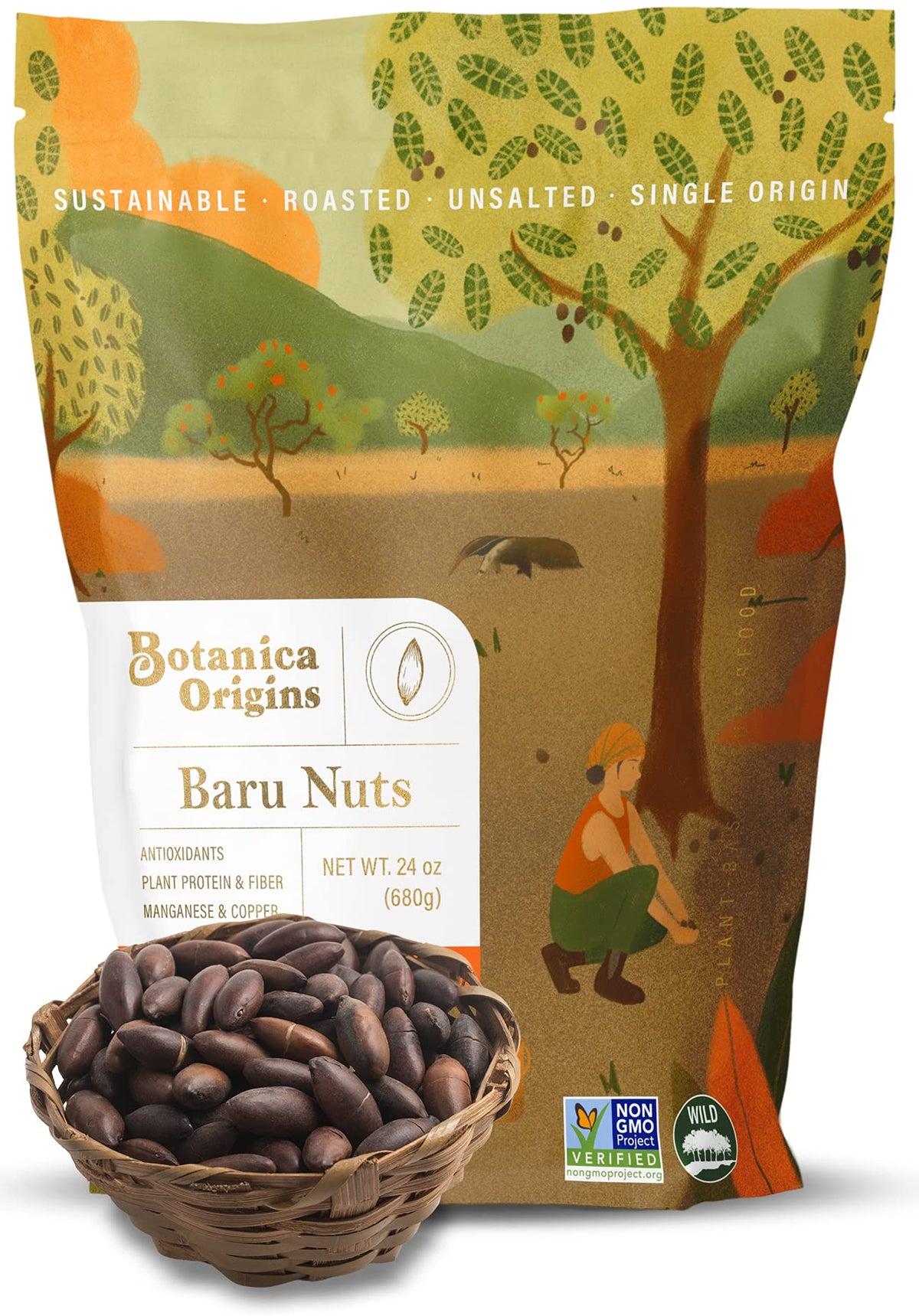 Botanica Baru Nuts, 24 oz | Roasted | Wild | Unsalted | Non-GMO | Vegan, Keto and Paleo Friendly