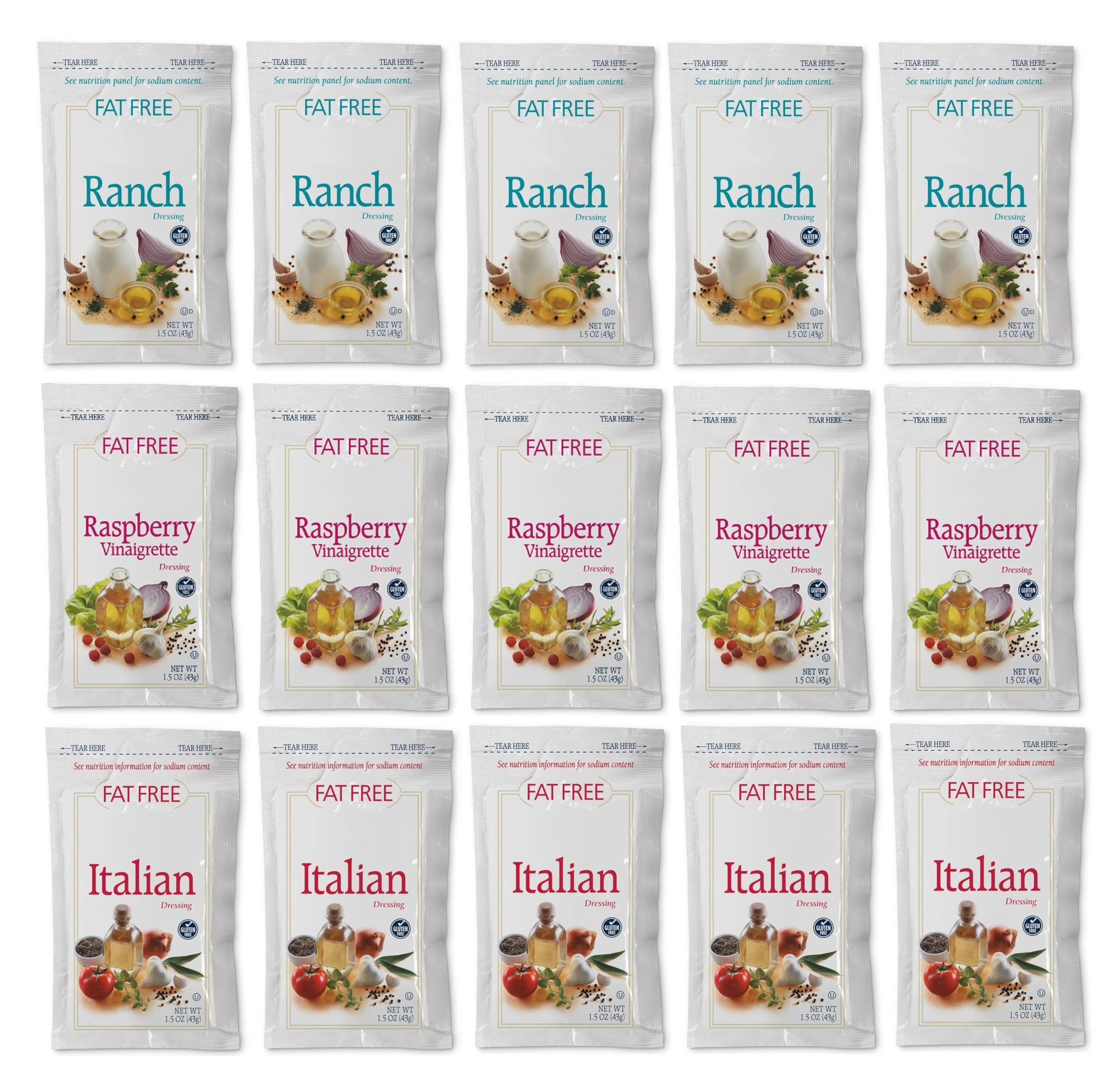 Salad Dressing Packets - Variety Pack 1.5oz - 15 Count (Fat Free Variety)