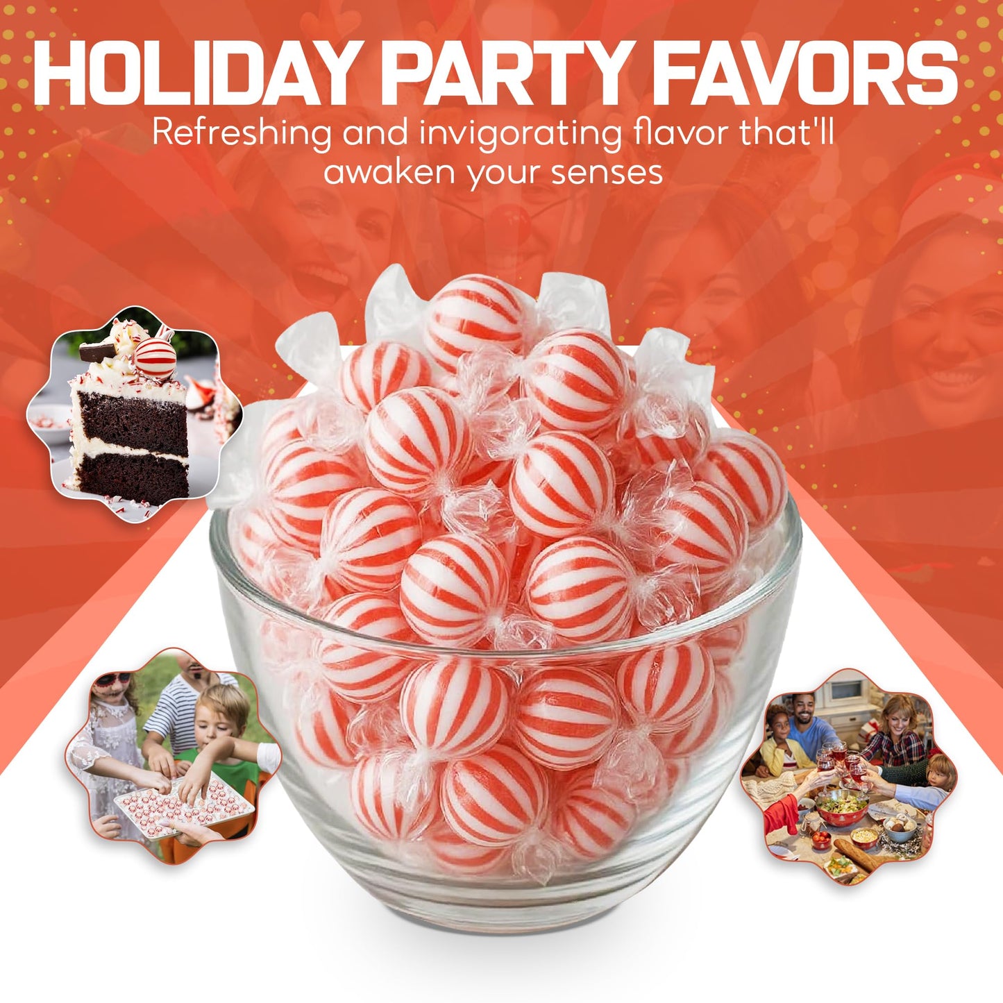 Peppermint Hard Candy 5 Pound Bulk Jumbo Peppermint Candy Balls  Approx 250 Individually Wrapped Mint Balls for Office Bowls  Christmas Candy Jars  and Holiday Party Favors