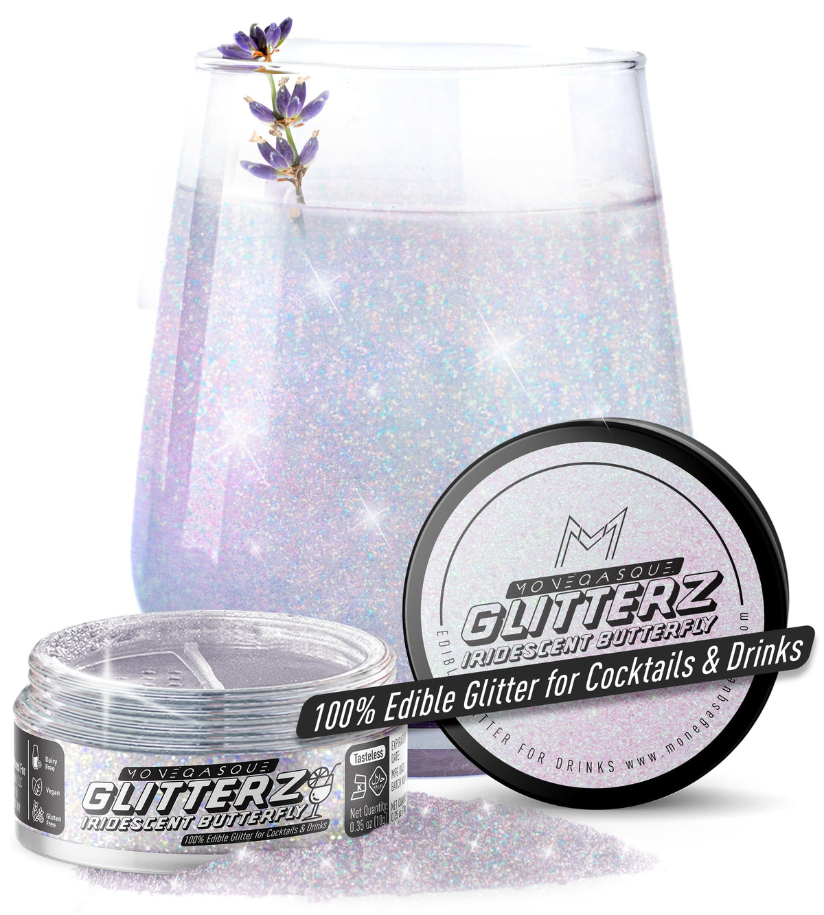 MONÉGASQUE Iridescent Edible Glitter for Drinks & Cakes - 10g Shimmer Powder