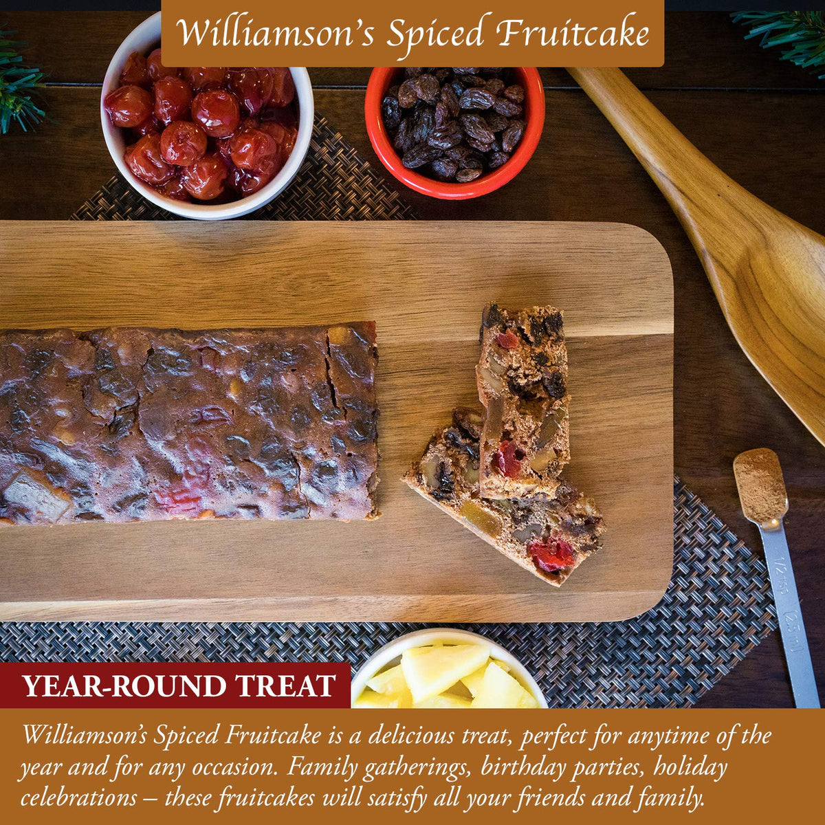 Williamsons Spiced Fruitcake, Fruit Cake, Freshly Made, Gourmet Snack, Food Gift With Fine Fruits And Nuts (12 Oz, Pack Of 2)