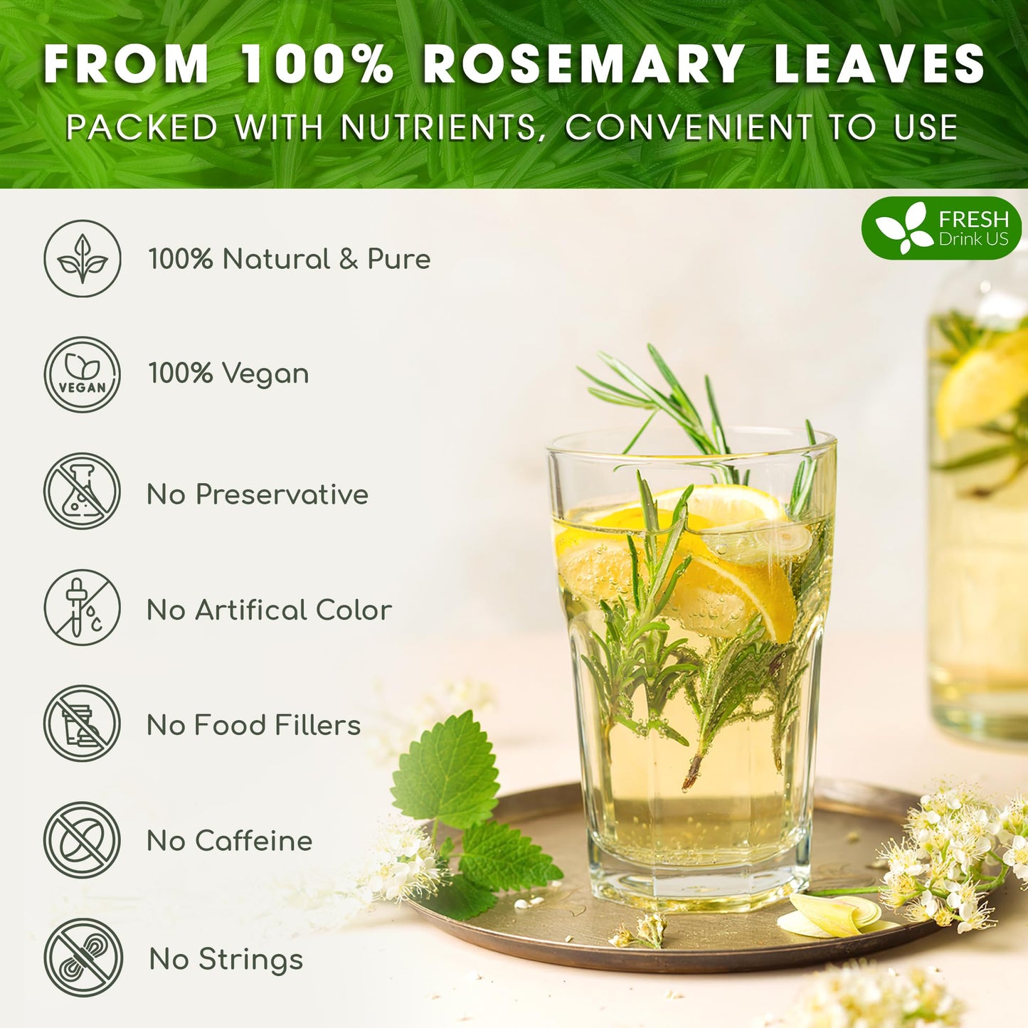 FRESHDRINKUS Rosemary Leaf Tea Bags, 100% Natural Herbal Tea, Vegan, 135 Bags