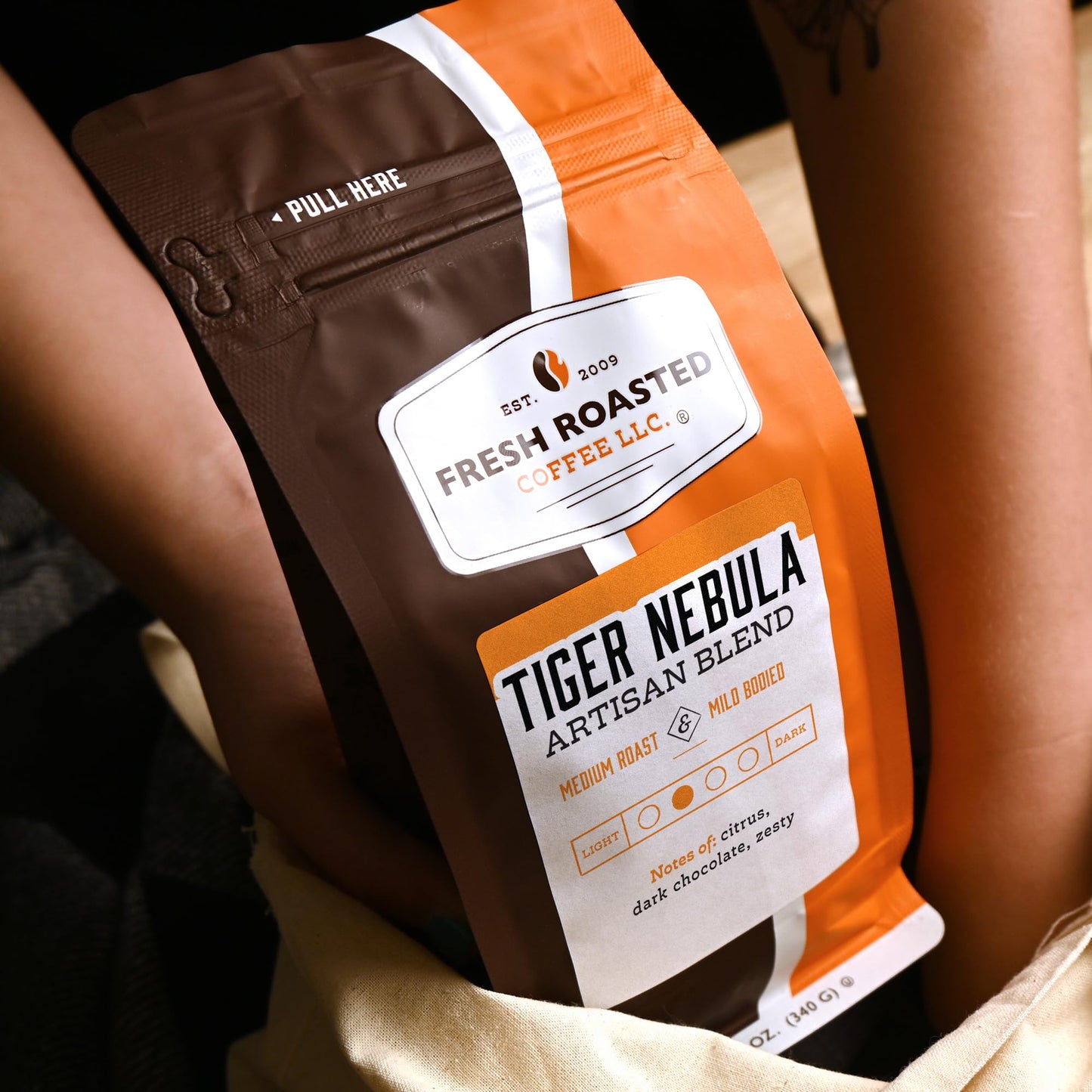 Fresh Roasted Coffee Medium Roast Whole Bean, 12 oz, Kosher, Tiger Nebula