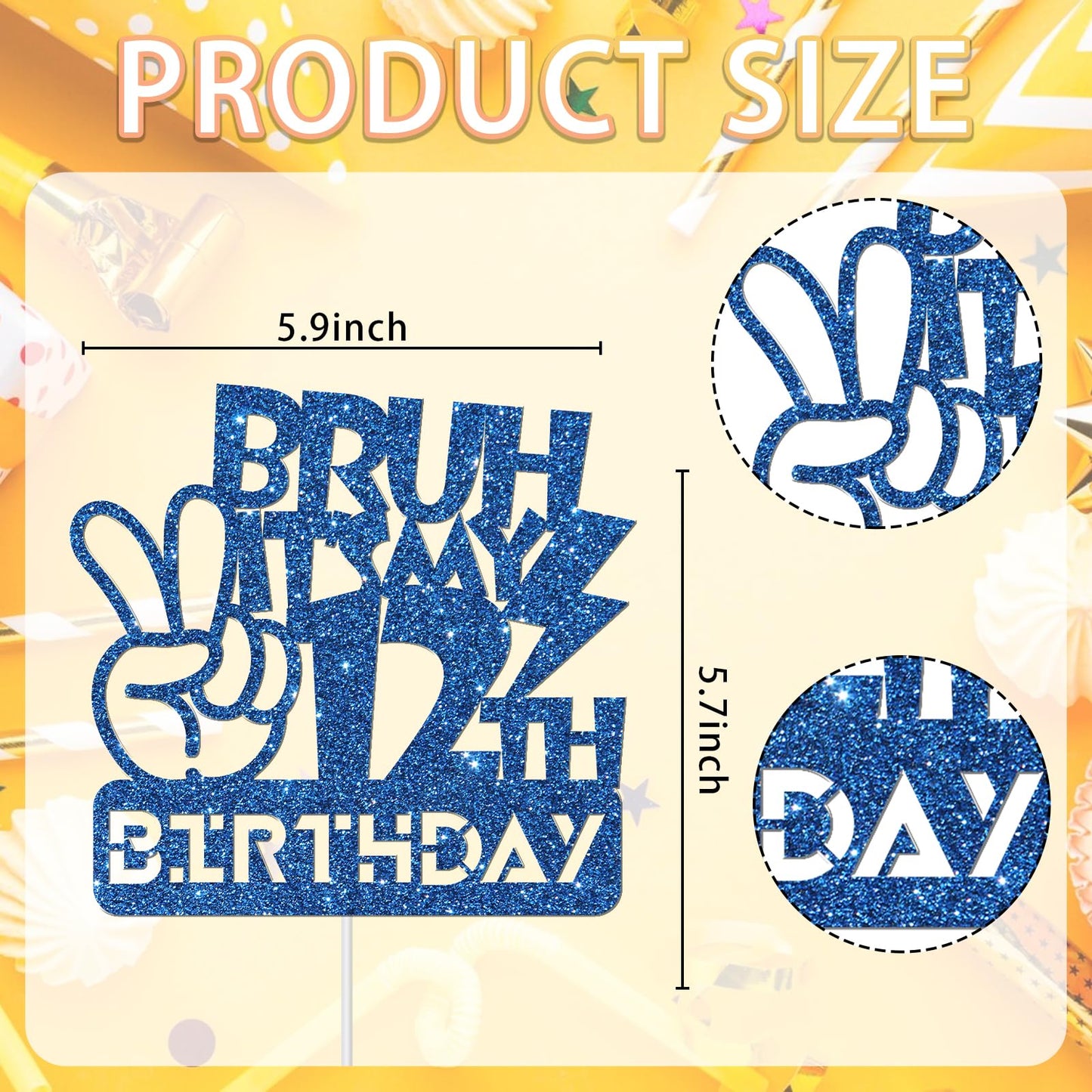 Embhhor Bruh It'S My 12Th Birthday Cake Topper, Dude Bro I'M 12, Kid Boys Happy 12Th Birthday Party Cake Decorations, Blue Glitt