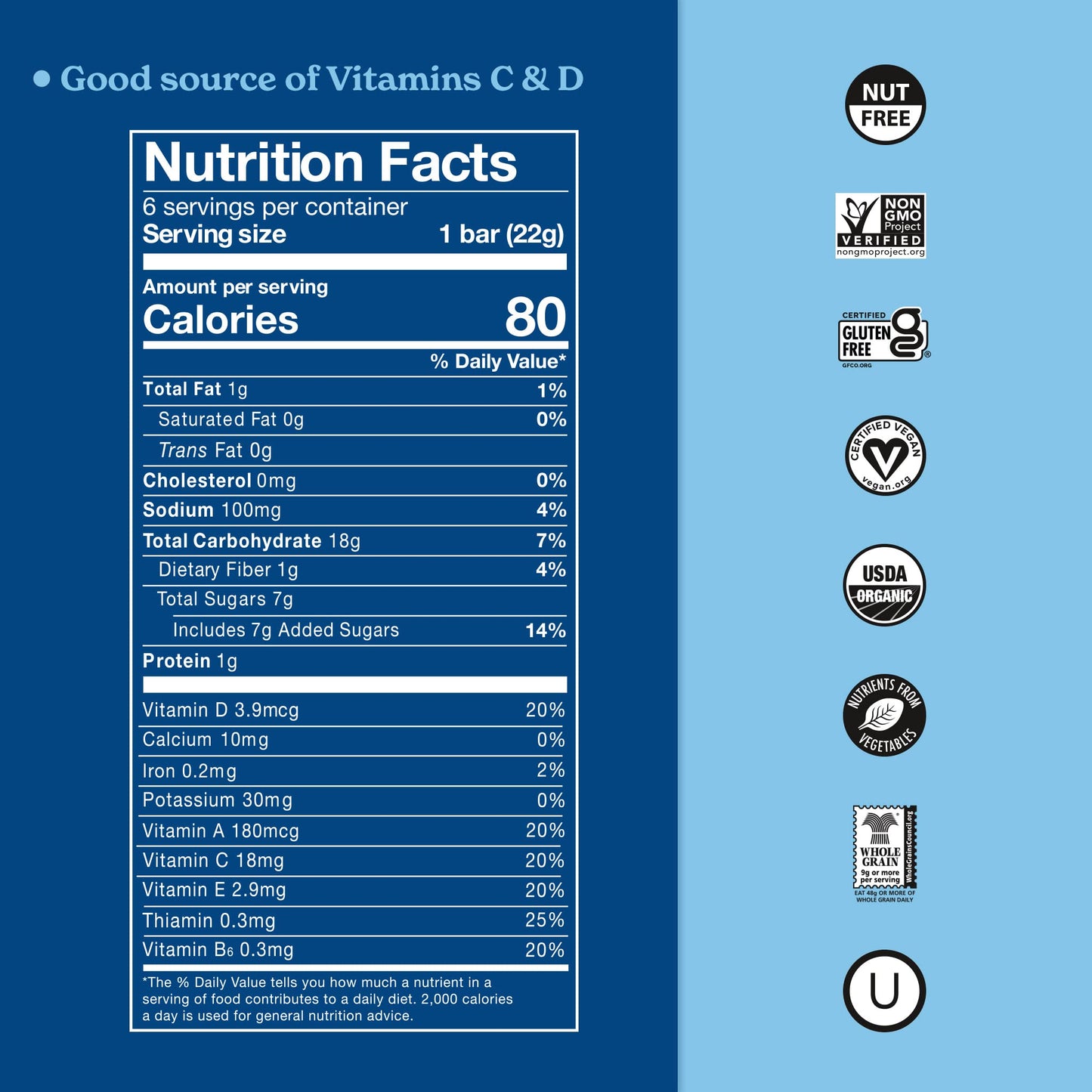 MadeGood Vanilla Crispy Squares, 6 Healthy Snacks, 0.78oz