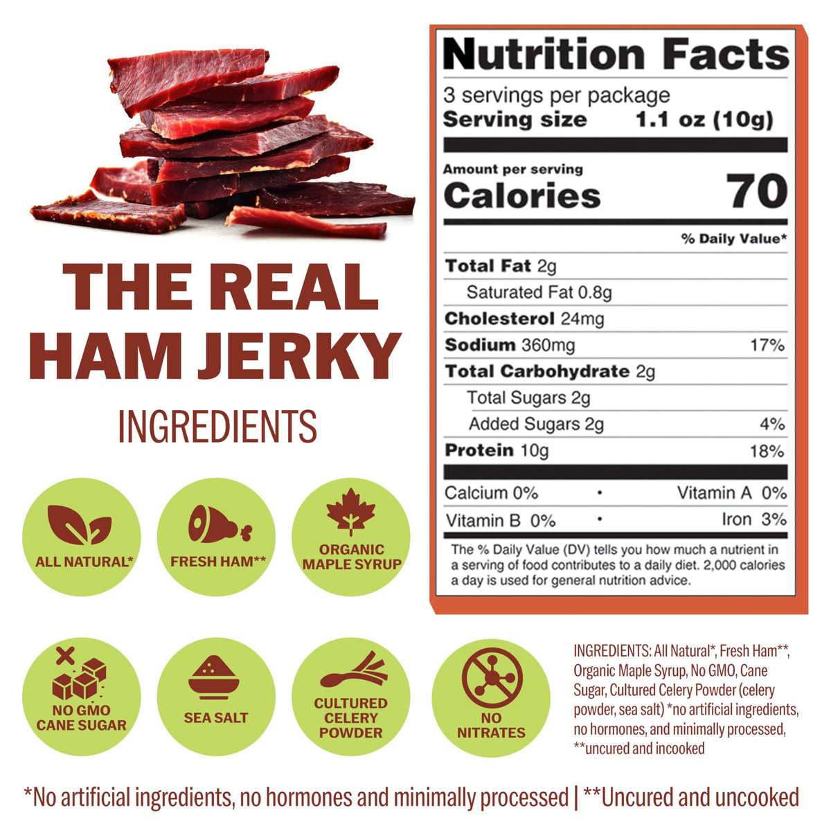 Old Fashioned Hot Jerky | Mango Habanero | Small Batch Handcrafted | Healthy Carnivore Ham | All American | Non-Gmo | Gluten-Fre