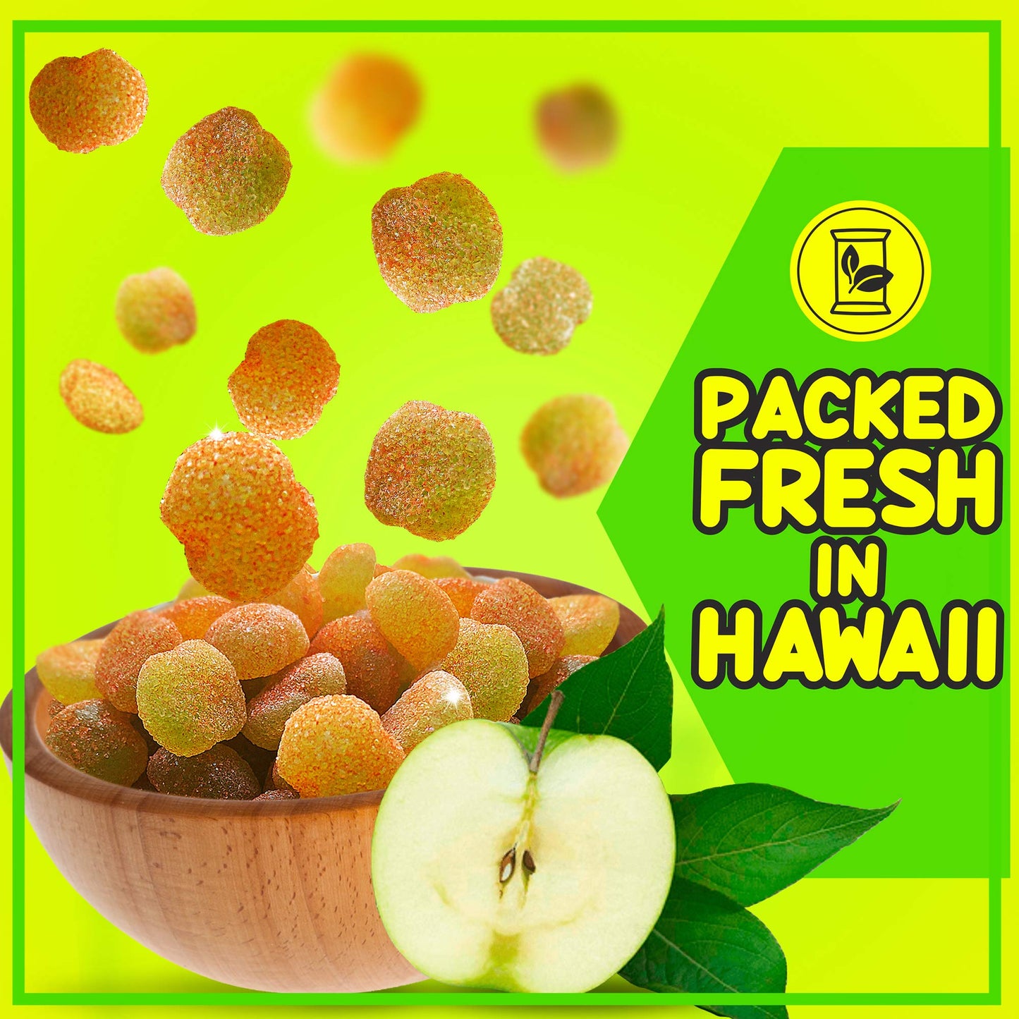 Asia Trans & Co. Sour Apple Gummies with Li Hing Mui Plum Powder, 12oz, Sweet & Sour Soft Gummy Candy