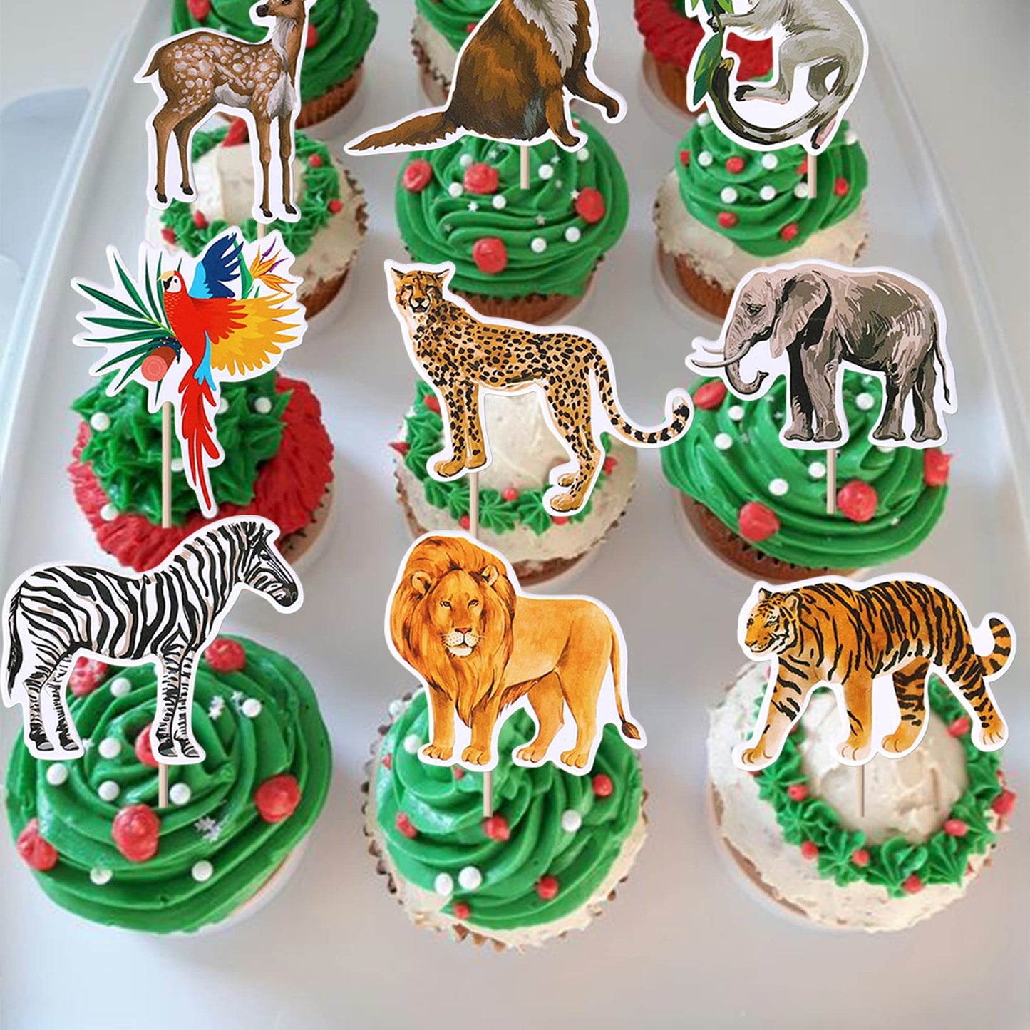Rssta i Cupcake Toppers, 36pcs Safari Jungle Animals, Paper, 1.8*4.1 inches, Design 6, Birthday & Baby Shower Decorations