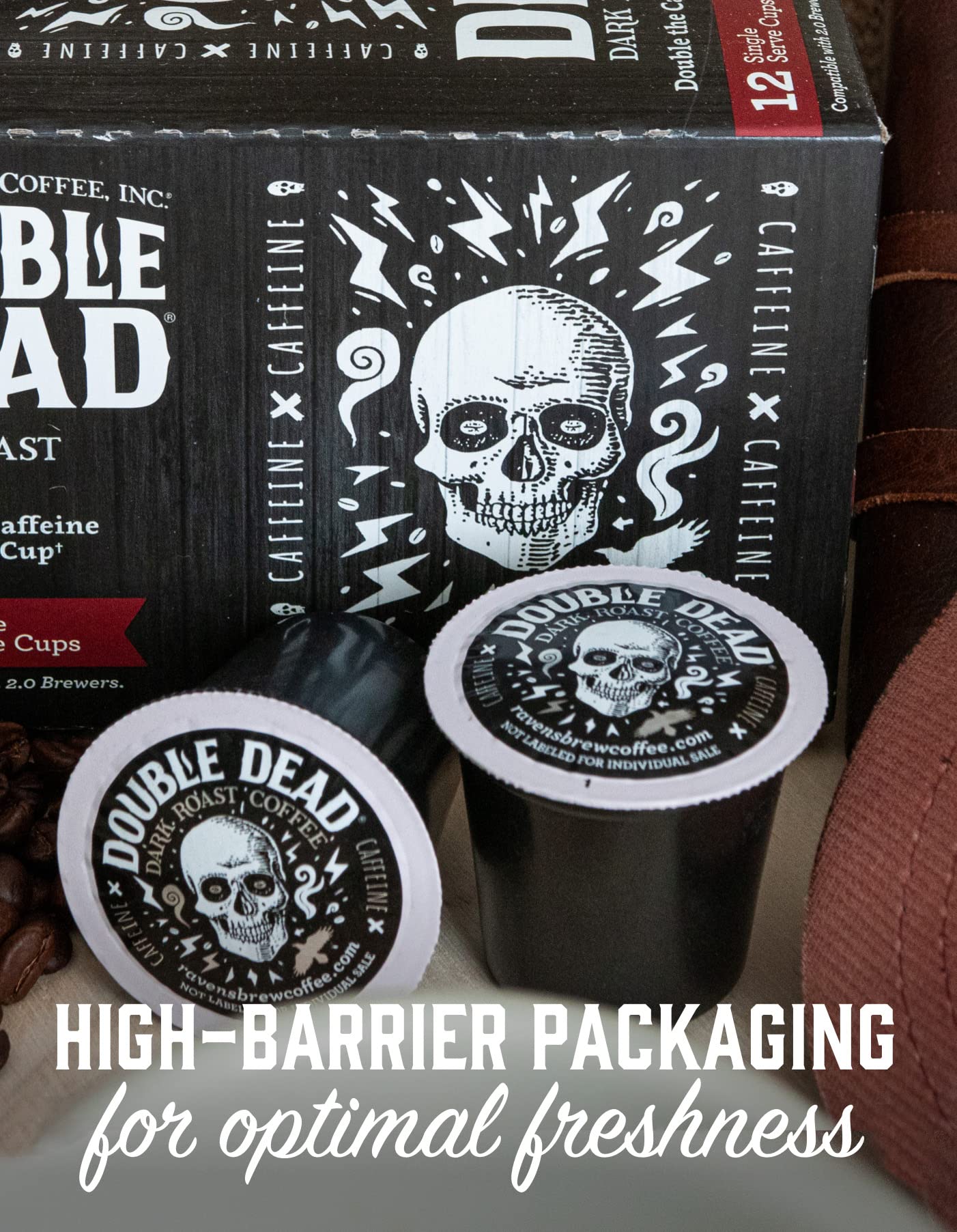 Ravens Brew Coffee High Caffeine Dark Roast K-Cup Pods, 12 Count, Compatible with Keurig