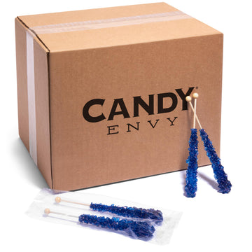 Candy Envy - Navy Blue Rock Candy Sugar Sticks - Blueberry Flavored - 144 Indiv. Wrapped
