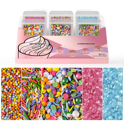 HUEBEATY 6-in-1 Neon & Pastel Rainbow Sprinkles for Cake Decorating - Confetti, Nonpareils, Jimmies & Sanding Sugar - Edible Cup