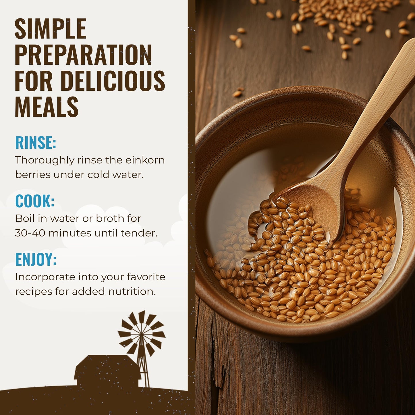 Grand Teton Organic Einkorn Berries - Food-Grade Farro Piccolo for Baking & Cooking, 2.5 lbs
