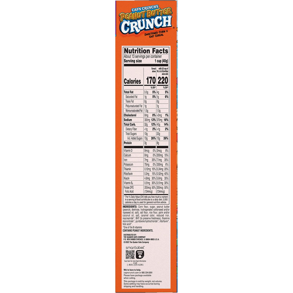 Capn Crunch Cereal, Peanut Butter, 18.8oz Box, Packaging May Vary (Pack of 2)